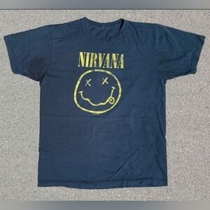 1992 Nirvana Smiley Face Print T-Shirt Size (L)  ***Thrashed Condition***